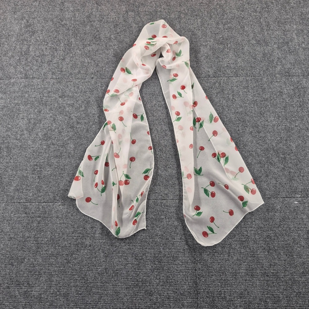 Cejon Accessories Sheer White Red Cherry Print Scarf | Rectangle